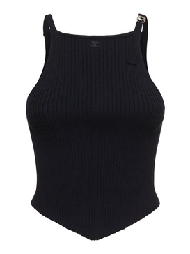 Pointy buckle rib knit tank top