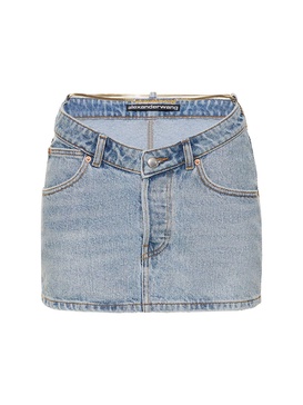 V front denim mini skirt