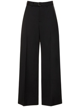 Belted gabardine wide pants