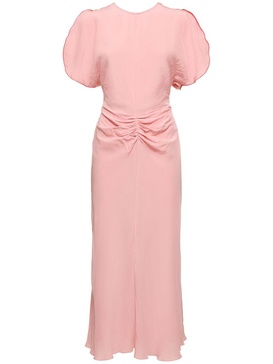 Gathered waist viscose midi dress