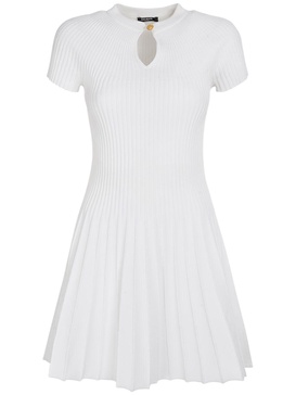 Pleated knit short sleeve mini dress