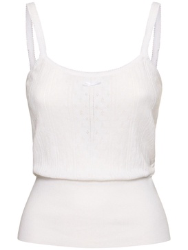 Cotton pointelle straight neck tank top