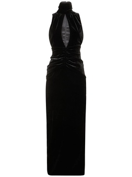 Velvet high neck draped long dress