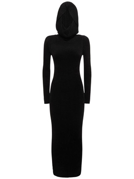Viscose blend jersey hooded long dress
