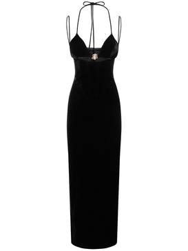 Velvet embellished cutout long dress