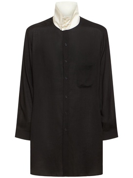 U-stand collar cotton blend shirt