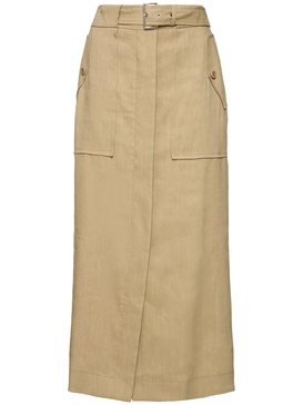 Stretch linen blend midi skirt