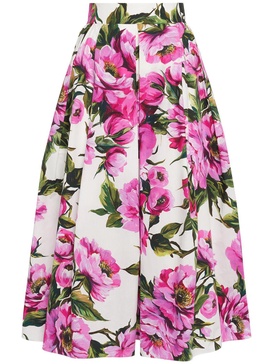 Printed poplin midi skirt