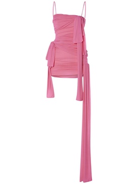 Draped tech jersey mini dress w/bows