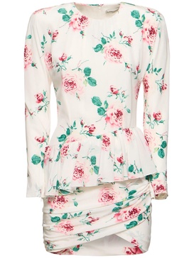 Rose print silk mini dress
