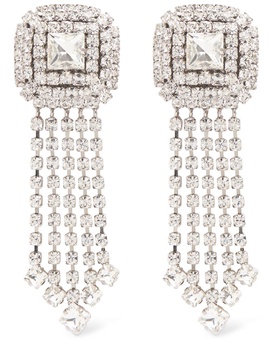 Square crystal earrings w/ fringes