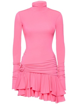 Jersey turtleneck draped mini dress