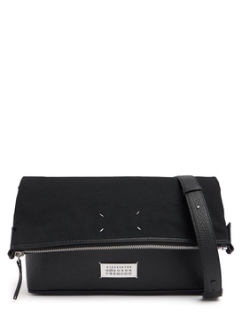 Grained leather & canvas crossbody bag