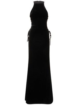 Velvet long dress w/ side lace-up