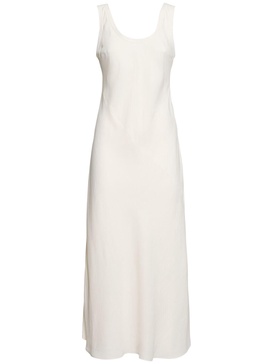Fluid linen blend twill long dress