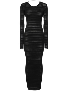 Striped sheer knit long dress