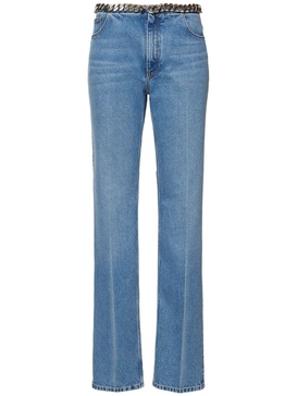 Chain belt denim straight jeans