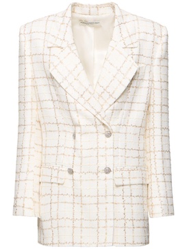 Oversized sequined checked tweed jacket