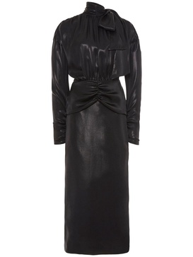 Open back laminated cady midi dress