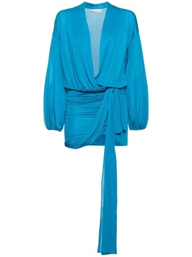 Draped viscose jersey mini dress w/bow