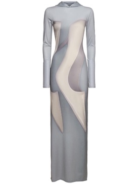 Printed jersey hooded long dress