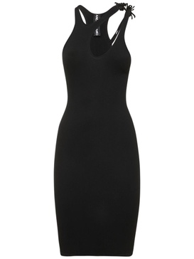 Ribbed jersey mini dress w/double straps
