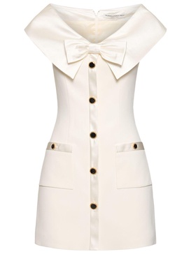 Off-shoulder cady mini dress w/ bow