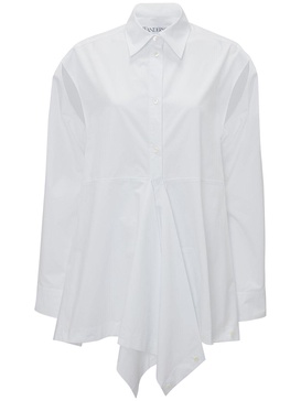 Cotton poplin peplum drape shirt
