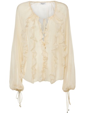 Ruffled silk georgette shirt