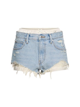 Frayed denims short w/ silk boxers