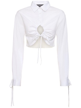 Cotton crop shirt w/ rib knit back