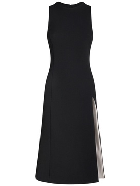 Fitted wool crepe midi dress w/slit