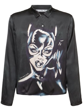 Sojama Cat Woman print satin shirt