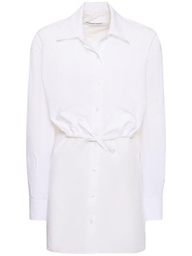 Double layered self-tie shirt mini dress