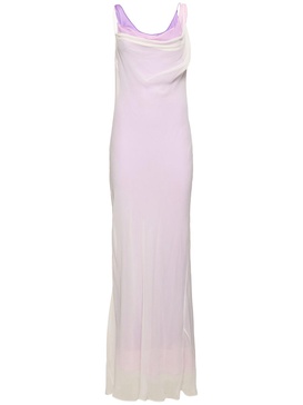 Tri-layered cowl neck satin long dress