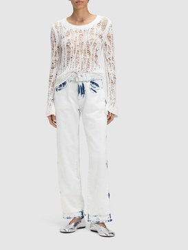 Cotton blend openwork crop sweater