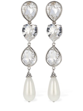 Crystal earrings w/ faux pearl pendants