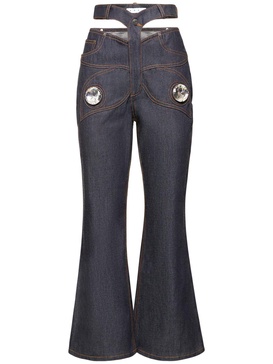 Butterfly raw cotton denim crop jeans