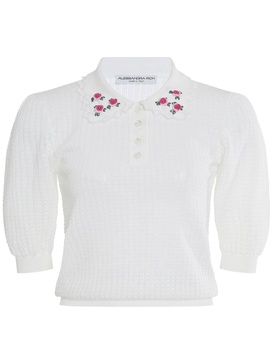 Embroidered wool knit top