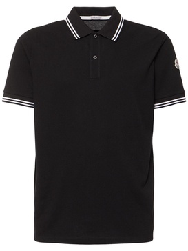 Striped trim cotton piquet polo shirt