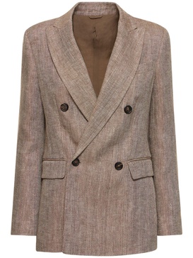 Linen herringbone double breasted jacket