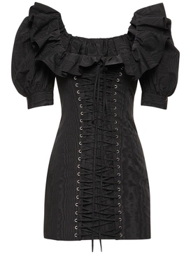 Moiré mini dress w/ lace-up detail