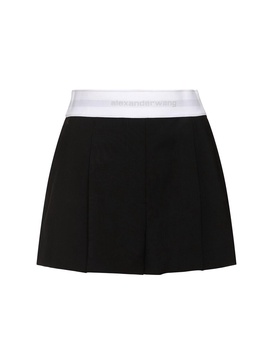 High waisted pleated wool shorts