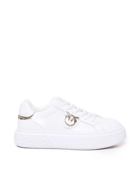 White Low Top Sneakers with Love Birds Diamond Cut in Leather Woman