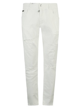 Logo Patched Distressed Effect Jeans