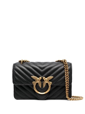 'Love One Mini' Black Crossbody Bag with Love Birds Detail in Chevron Leather Woman