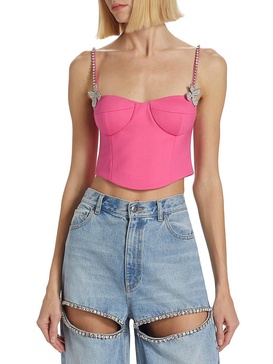 Cropped Butterfly Crystal Bustier Top