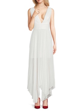 Adrianna Pleated Asymmetric Maxi Dress