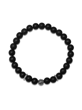 Sterling Silver & Black Lava Beaded Stretch Bracelet