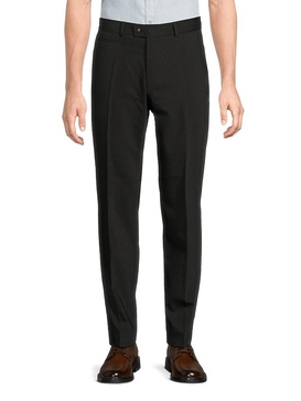 Regular Fit Flat Front Virgin Wool Blend Dress Pants